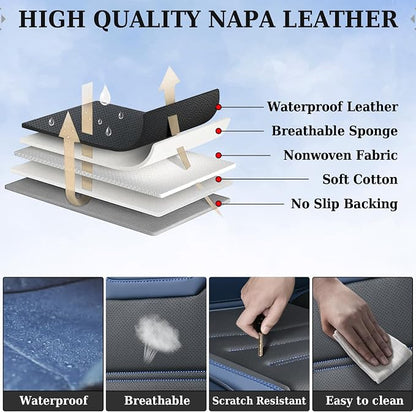 Coverado Car Seat Covers, Front Covers for Cars, Car Seat Cover Front Seats, Car Seat Protector Waterproof, Leather Car Seat Cushion, Universal Interior Covers Seat Protectors for Most Cars Blue - Image 7