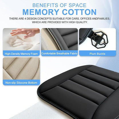 Car Seat Cushion, Driver & Office Comfort, 1.2'' Memory Foam, Black | 1.2'' Thick Memory Foam Seat Pad, Soft, Breathable Fabric, Non-Slip Silicone Bottom for Long Drives and Office Use - Image 2
