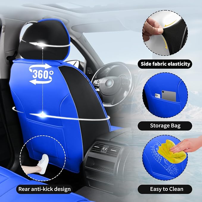 Fit Corolla Premium Leather Car Seat Covers for Toyota Corolla 2000-2025 2026 - Waterproof，Breathable，All-Weather Seat Cushion Protecto & Airbag Compatible, 2 Front Seat Blue&Black - Image 8