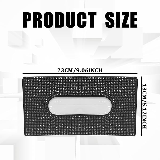 Bling Car Sun Visor Tissue Box Holder, Napkin and Face Mask Storage Box for Cars, Upgraded PU Leather Tissue Box with Crystal Rhinestones, Car Decoration Accessories for Women (Black) - Image 2