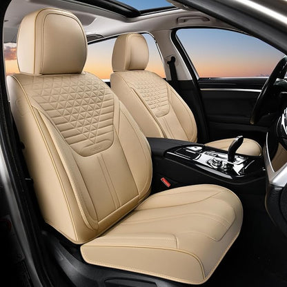 Car Seat Covers for Front Seats, Universal Seat Cushion 2 Seats, Car Seat Protector Waterproof, Premium Leather Automotive Seat Covers for Most Cars, Sedans, SUVs, and Trucks-Beige - Image 9