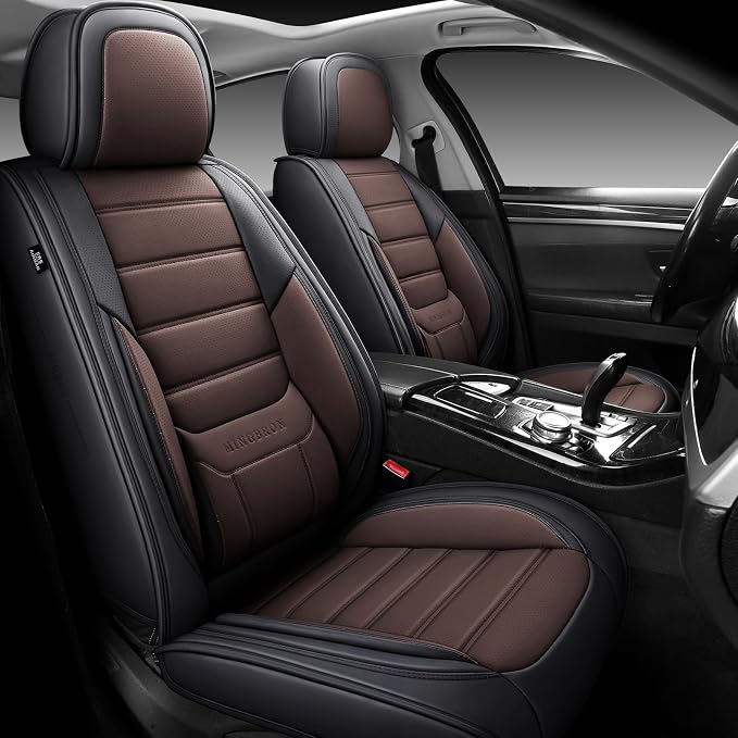 MINGBRON Car Seat Covers Full Set, Brown Car Seat Cover Lumbar Support, Car Seat Protector Waterproof, Nappa Leather Car Seat Cushion, Front Seats and Back Fit for Most Cars - Image 4