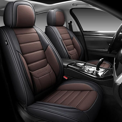 MINGBRON Car Seat Covers Full Set, Brown Car Seat Cover Lumbar Support, Car Seat Protector Waterproof, Nappa Leather Car Seat Cushion, Front Seats and Back Fit for Most Cars - Image 4