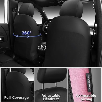 CAR PASS Memory 3D Foam Car Seat Covers Full Set, Breathable Mesh Thick Seat Covers for Car, Pink Metal Film Leather Seat Covers, Universal Automotive Comfort for SUVs Trucks, Black Pink - Image 7