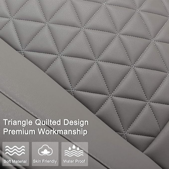 Black Panther Luxury PU Leather Rear Car Seat Cover Adjustable Length (49-55'') Back Bench Seat Protector Fits 90% Standard Two-seat Rear Row, for Seat Bottom Only, Triangle Quilted Design, Gray - Image 3