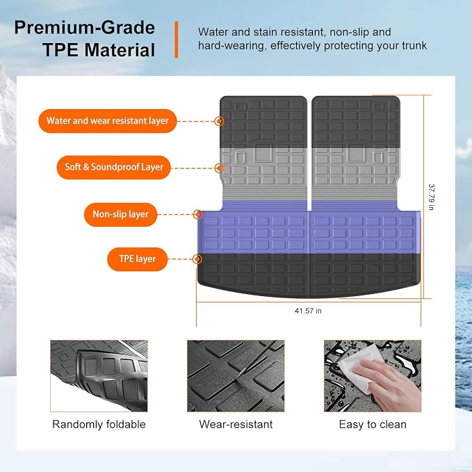 powoq 6&7 Seats Cargo Mat Trunk Mat Compatible with 2020-2026 Ford Explorer | Cargo Liner with Back Seat Protector TPE Replacement for 2020-2026 Ford Explorer Accessories (Trunk Mat with Backrest Mats) - Image 5