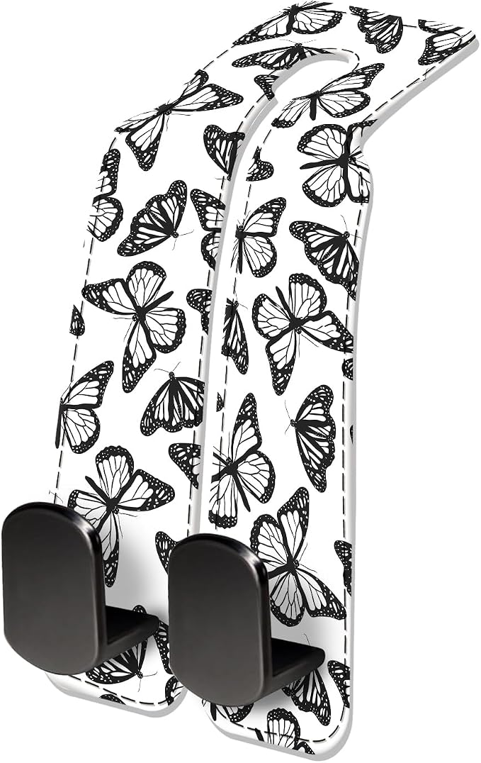 Car Seat Headrest Hook, Universal Leather Cute Hanger Holder Hook, Storage Organizer Interior Accessories for Purse Bags Handbag Black White Cute Butterfly by NUGGHU
