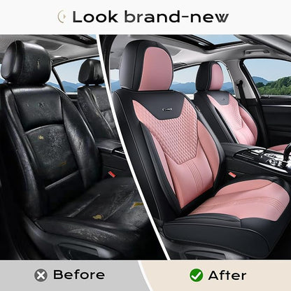 Coverado Car Seat Covers with Lumbar Support, Front Covers for Cars, Universal Automotive Seat Cover, Waterproof, Leather Car Seat Cushion, Interior Seat Protectors for Most Cars - Image 5