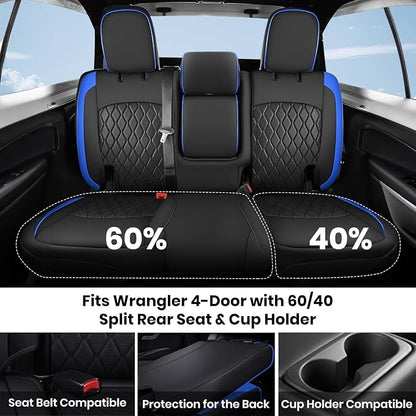Coverado Seat Covers Fullset for Jeep Wrangler, Waterproof Car Seat Covers for Truck Automotive Seat Covers Custom Fit for 2018-2026 Jeep Wrangler JL Seat Covers 4-Door with Rear Cupholder Only（Blue） - Image 4