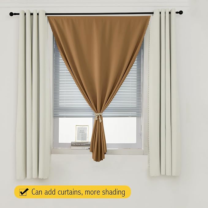 Self Adhesive Curtains, Stick Curtain Blackout Shades Window Cover Curtains for Living Room No Drilling, 59" W X 84" L, Brown, 1 Panel - Image 9