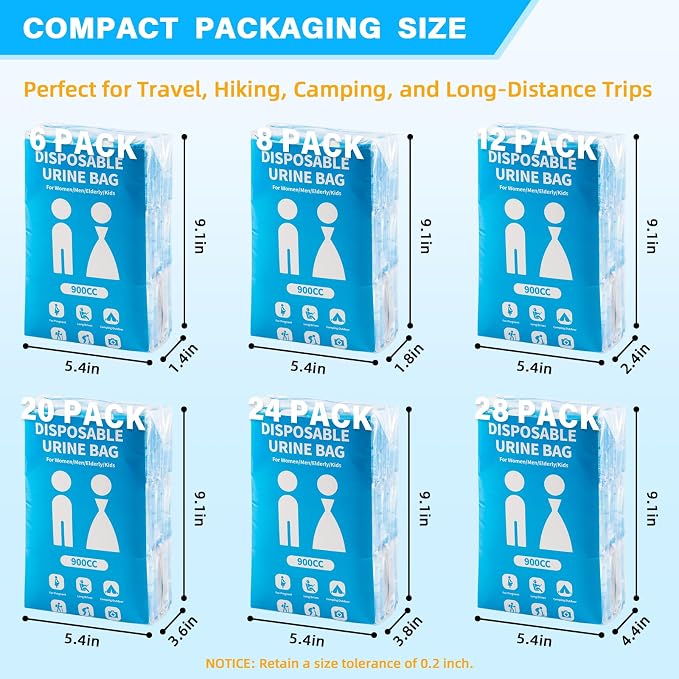 Disposable Urine Bag for Travel - 900ML Portable Pee Bags for Women Men 8/12/20/24/28 PCS Emergency Vomit Bags Urinal Toilet for Car Camping, Road Trip,Traffic Jam, Pregnant, Kid, Patient - Image 7