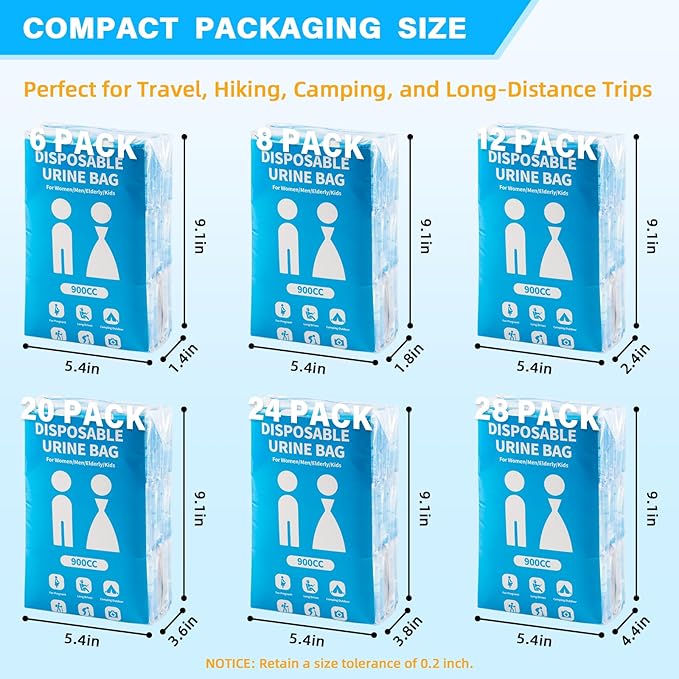 Disposable Urine Bag for Travel - 900ML Portable Pee Bags for Women Men 8/12/20/24/28 PCS Emergency Vomit Bags Urinal Toilet for Car Camping, Road Trip,Traffic Jam, Pregnant, Kid, Patient - Image 7