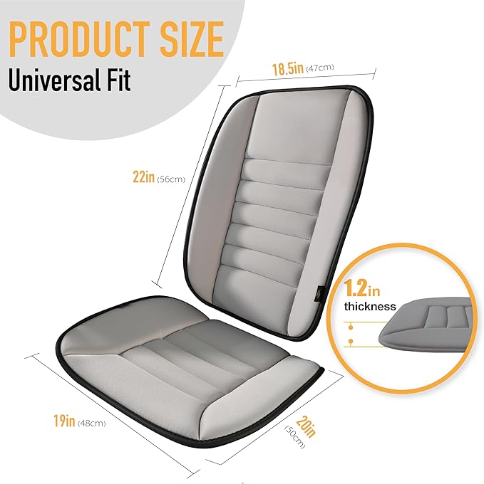 kingphenix Car Seat Cushion with Back Support Pillow, Memory Foam, Gray | Memory Foam Car Cushion for Long Driving, Truck, Office Chair, Tailbone and Lower Back Support - Image 7