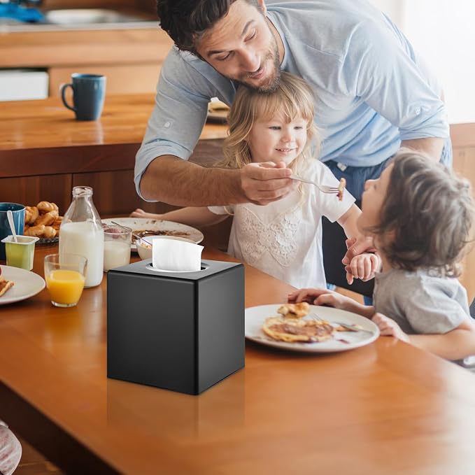 Y-in Hand Tissue Box Cover, Modern Decorative Square Facial Storage Tissue Box Holder, Home Accessories for Bathroom Vanity Countertops, Dressers, Night Stand, Parlors and Office - Matte Black - Image 2