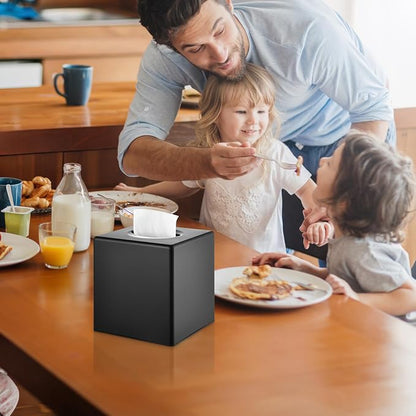 Y-in Hand Tissue Box Cover, Modern Decorative Square Facial Storage Tissue Box Holder, Home Accessories for Bathroom Vanity Countertops, Dressers, Night Stand, Parlors and Office - Matte Black - Image 2