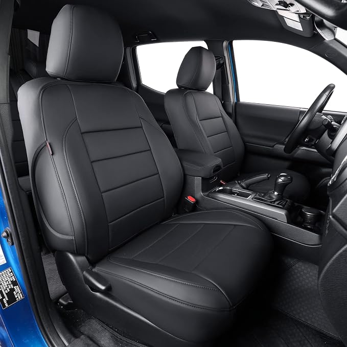 Tacoma Seat Covers Custom Fit for 2016-2023 Toyota Tacoma Access Cab/Xtra Cab SR SR5,Fully Covered Waterproof Faux Leather Truck Seat Protector-Full Set (Black) by Coverdream