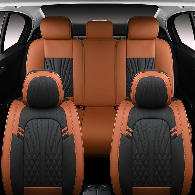 MINGBRON Leather Car Seat Covers,Car Seat Protector Waterproof,Seat Covers Full Set, Car Seat Protectors 5 Seats,Automotive Seat Covers Fit Most Cars Black&Brown - Image 3