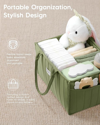 Maliton Baby Diaper Caddy Organizer for Changing Table, Green | Portable Car Diaper Organizer Caddy with 2 Side Pockets - Versatile Storage Basket for Wipes and Baby Essentials - Image 5