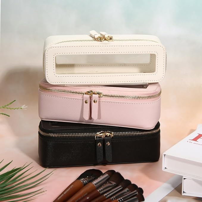 Aveniee Clear Makeup Brush Bag, Slim Brush Holder Cosmetic Case, Small Travel Toiletry Bag for Women, Thin Make up Bags with Dual Zipper, Cute Travel Essentials Srorage Bag.Lilac - Image 7