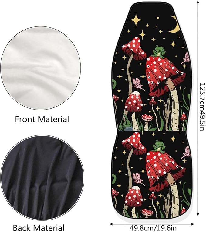 Car Seat Cover, Mushroom with Star Auto Seat Protector Front Seat Cover Set, SUV/Truck/Van/Car Universal Seat Covers, Set of 2 - Image 7