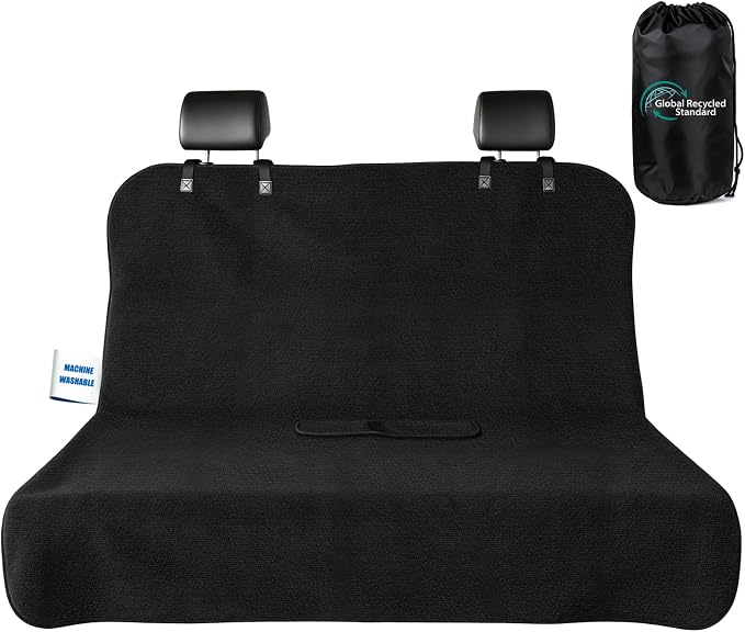 Car Seat Cover Towel, Waterproof Sweat Absorbent Back Seat Protector for Sedans SUVs & Minivans, Non-Slip Machine Washable Rear Bench Cover for Post-Gym, Beach, Pets & Kids (Black) by TESFEEL