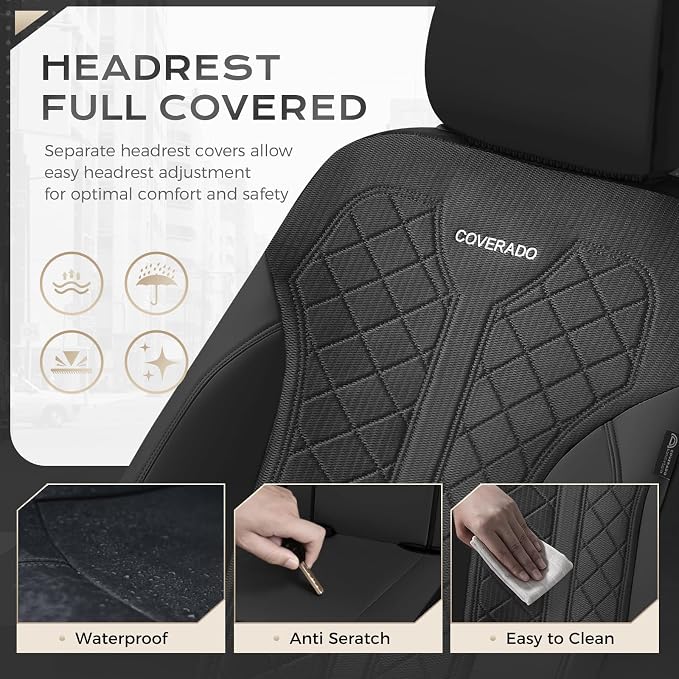 Coverado Black Front Seat Covers, Automotive Seat Covers 2 Seats, Mesh Car Protectors 2-Pack, Auto Seat Covers Spill-Proof Design Universal Fit for SUV, Vans, Sedan, Truck - Image 7