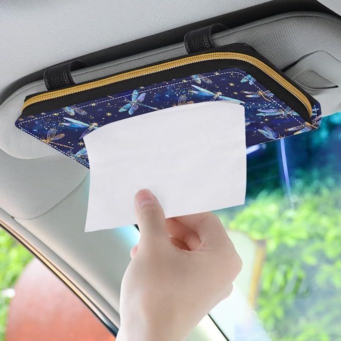 Biyejit Car Tissue Holder, Galaxy Dragonfly Visor Tissue Holder for Car PU Leather Tissue Box Holder for Car Sun Visor & Seat Back, 1 Pack - Image 3