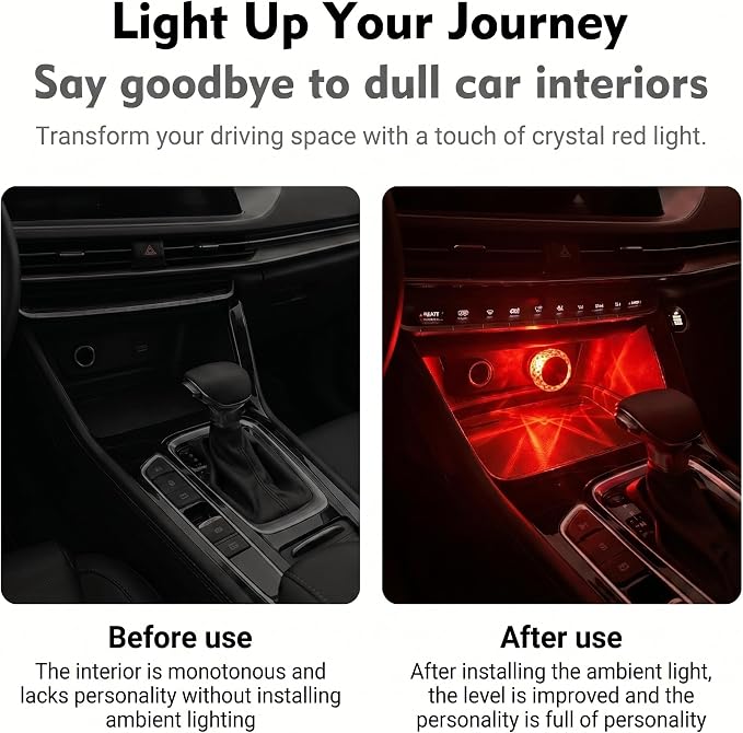 Car Interior USB LED Atmosphere Lamp, Car Crystal Mini Decoration Night Light, Plug-in USB Ambient Lights, Universal for Most Cars (Red) - Image 3