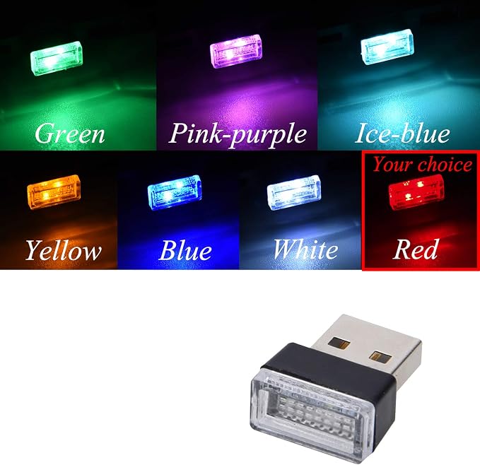 Febrytold Red Universal Mini USB LED Car Interior Ambient 2 Pcs | Resistant to Dust and Splashes, Easy to Clean. The Vehicle Lights up When Powered on and Goes out When Power Is Cut off - Image 2
