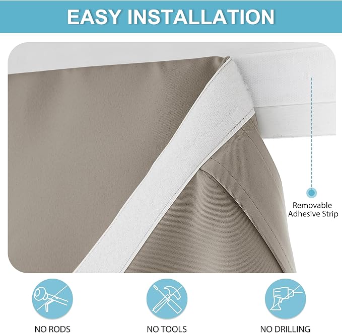 RYB HOME Blackout Door Curtains 80 inch Length, French Door Shades | Thermal Insulated, Self Adhesive, Privacy, For Patio Kitchen Front Entry Front Back Door Glass Window, W26 x L80, 1 Panel - Image 2
