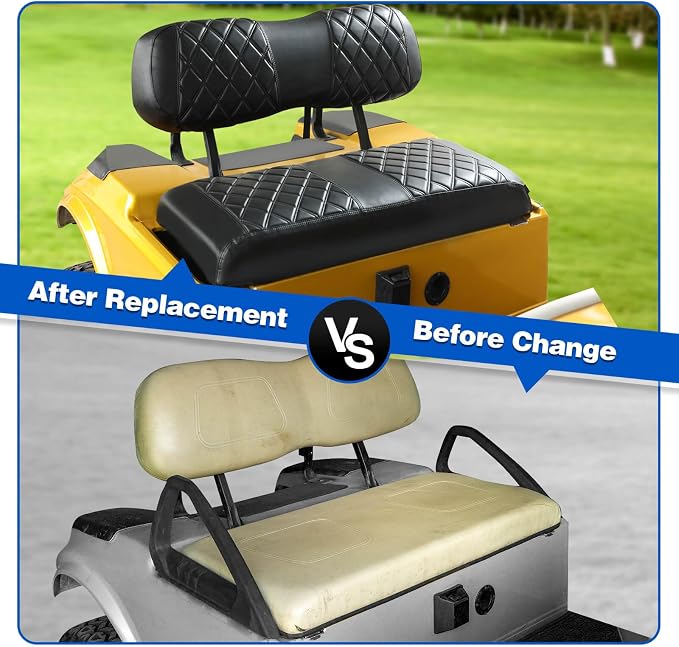 NOKINS Golf Cart Seat Covers 4 Piece Fits Club Car DS 2000.5-Up | Front and Rear Seat Vinyl Covers, Golf Cart Accessories, No Staples(Black&Black Stitch) - Image 7