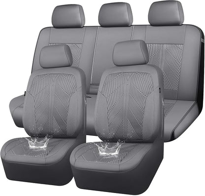 CAR PASS Waterproof Car seat Covers Full Sets Neoprene Wetsuit, All-Weather Non-Slip Durable, Universal Fit for SUV Sedans Trucks Vans Automotive, Armrest Airbag Compatible, 3D Emboss All Gray by CARPASS