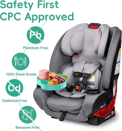 [2 Packs] Kids Car Seat Tray, Travel Tray with Cup Holder for Toddler Baby, Kids Car Seat Food Snack Organizer for Road Trip, Stroller snack Organizer Travel Must Haves (Light Green) - Image 2