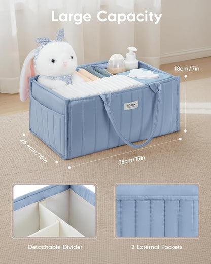 Maliton Baby Diaper Caddy Organizer with 2 Side Pockets, Portable, Blue | with Handle and Removable Dividers, Nursery Storage Basket, Car Organizer for Diapers & Wipes. Boy & Girl Shower Gift - Image 3