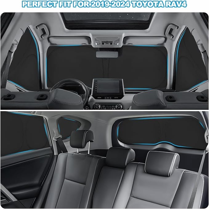 XCBYT 2019-2024 RAV4 Window Shade, 8-Pack Blackout Privacy | 6-Layer blocks heat for lunch breaks, camping. keep full privacy/car cool, Tuck into frames to prevent falling when door open - Image 3