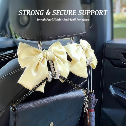 2 PCS Bow Pearl Car Seat Headrest Hook – Cute Purse Hook for Car, Girly Interior Decoration Accessories Hook Hanger, Seatback Holder for Purses & Bags, Elegant Car Organizer (Pearl White) - Image 3