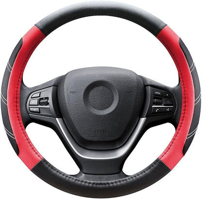 Elantrip Leather Steering Wheel Cover 14 1/2 to 15 inch Universal Padded Soft Grip Breathable for Car Truck SUV Jeep Anti Slip Black and Red - Image 8