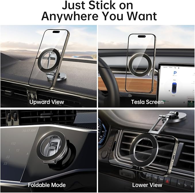 Syncwire Fits MagSafe Car Mount Magnetic Phone Holder for Dash and Tesla | Strong Magnets, All Metal, Flexible 3 Axis, 360° Rotation, Dashboard and Screen Support, For iPhone 17 16 15 14 Pro Max - Image 3