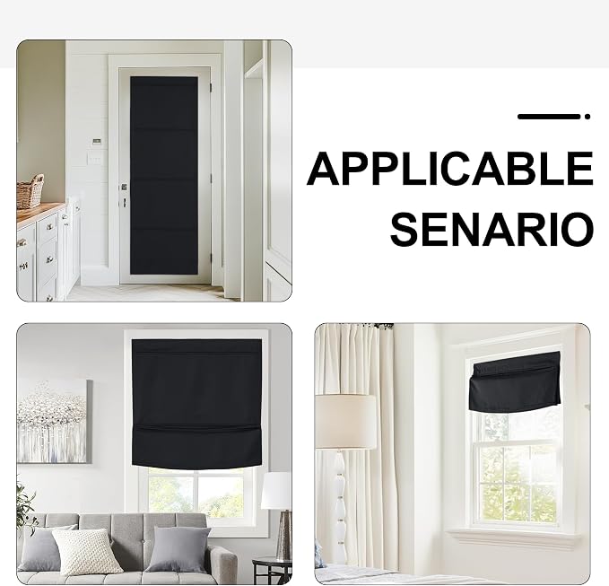 NICETOWN Black Magnetic Roman Shades No Drill Curtain for Kitchen Windows | Room Darkening, Front Back Window Covering, Easy Installed Door Blinds, Adjustable Roller Shade, 1 Panel, 27" W x 64" L - Image 7