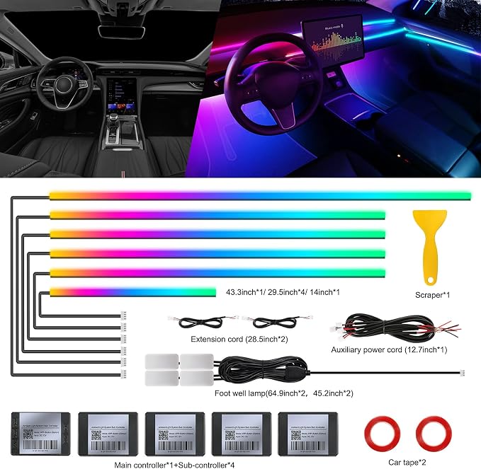 Dreamcolor Acrylic Interior Car LED Strip Light with Wireless APP, RGB 10 in 1 with 175 inches 593 Neon Car Ambient Lighting Kits, Dynamic Chasing Music Sync LEDs Fiber Optic Strip Lights for Car - Image 3