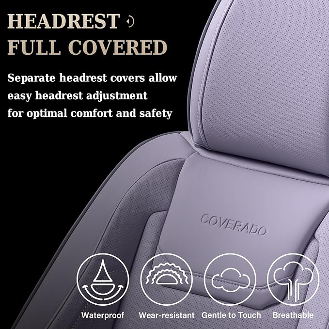 Coverado Car Seat Covers Full Set, Seat Covers for Cars, Car Seat Protector Waterproof, Leather Cushion, Universal Car Interior Covers Seat Protectors for Most Cars Purple - Image 5