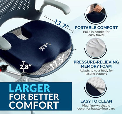 ComfiLife Doctor Recommended Seat Cushion - Premium Gel & Memory Foam Office Chair, Car Seat, Lifting Cushion - Chair Cushions for Back & Sciatica Relief - Seat Cushions for Office & Desk (Navy) - Image 6