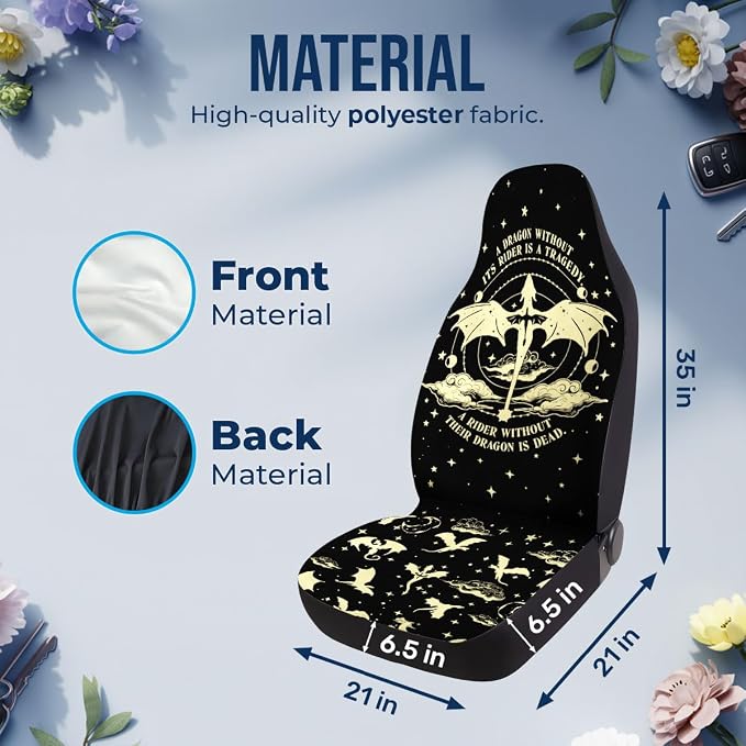 GENANY Storm Dragon Rider Car Seat Covers, 2-Piece Front Seat Set | 2-piece polyester front seat cover set, each 35 x 21 x 21 inches, with adjustable straps and hooks - Image 4