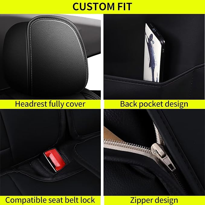 IKABEVEM Car Seat Covers Fit for Honda Civic 2003-2015 & 2020-2026: Full Set Waterproof Faux Leather Automotive Seat Covers Car Seat Protector(5 Seats, Black) - Image 6