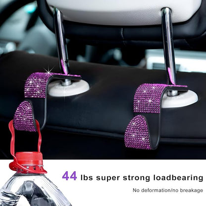4 PCS Car Seat Headrest Hooks, Bling Crystal Rhinestone Back Seat Hanger Storage Organizer, Sparkly Seatback Holder Hooks for Purse and Bags Universal For Most Vehicles (Pink) - Image 5