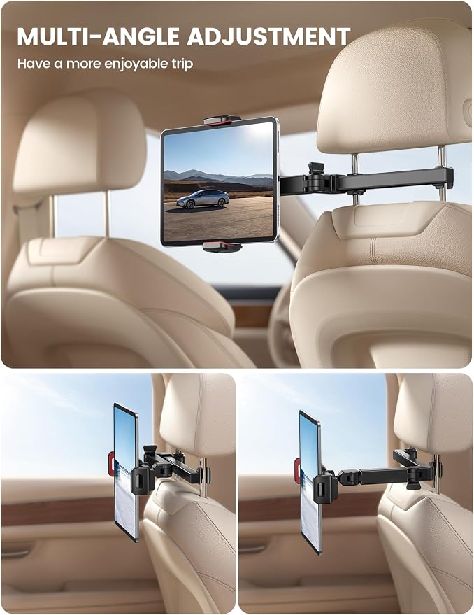Lamicall Car Headrest Tablet Holder - 3 in 1 Extension Arm Tablet Car Mount | Road Trip Essentials for Kids, for 4.7-11" Devices, for iPad Pro Air Mini, Galaxy, Fire HD, Red - Image 3