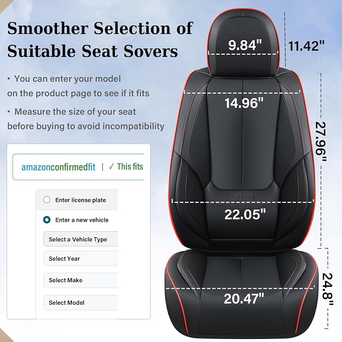 Coverado Car Seat Covers Full Set, Seat Covers for Cars, Black Car Seat Protector Waterproof, Nappa Leather Car Seat Cushion, Car Seat Covers Front Seats and Back Fit for Most Cars - Image 6