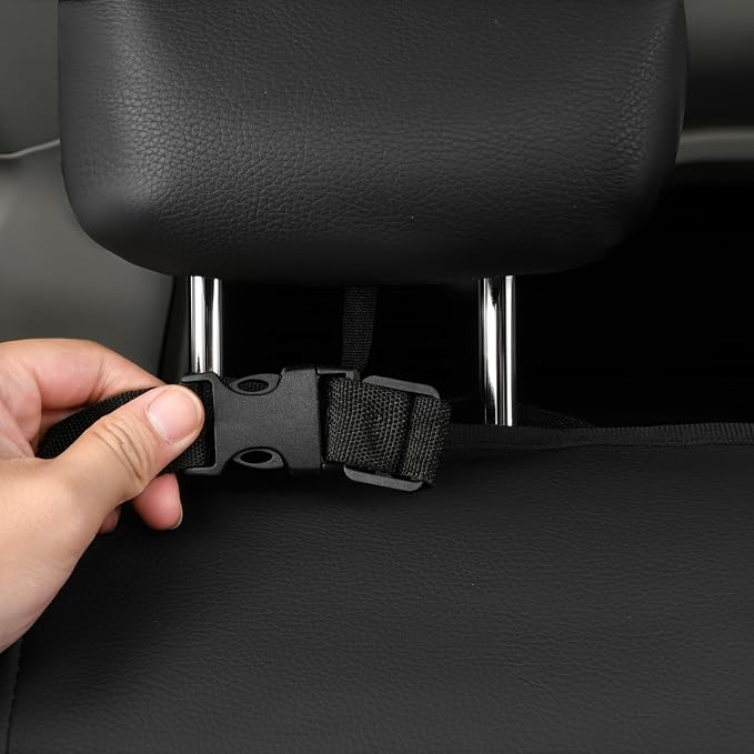 CAR PASS Leather Back Seat Cover,Piping Waterproof Bench Seat Cover, Rear Seat Cover Universal Fit for Cars Sedans SUVs Truck 95% Automotive Interior Backseat Car Covers (Rear,Black and Red) - Image 7