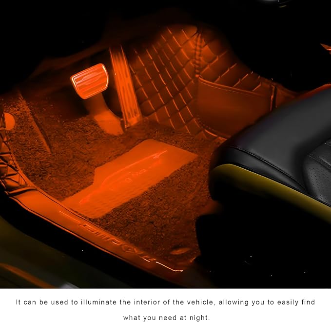 Car Interior LED Lights, 5V 3W Bright Ambient Light Vehicle Under Dash Neon Lamp with USB Port, 4 in 1 Atmosphere Lights Interior Decorative Lamps for Most Vehicles (Orange) - Image 3