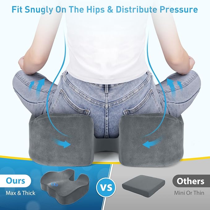 BlissTrends Thick Seat Cushion for Office Chair & Car Seat, XL, LightGrey | Memory Foam with Removable Cover, Ergonomic Tailbone & Sciatica Support for Pressure Relief and Long Sitting, 3.9" Thick - Image 3